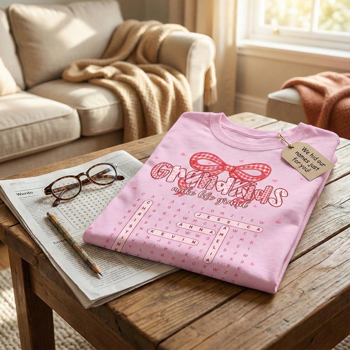 Grandkids Make Life Grand Preppy Word Search Puzzle - Personalized Shirt - Mother's Day Gift For Grandma Mom