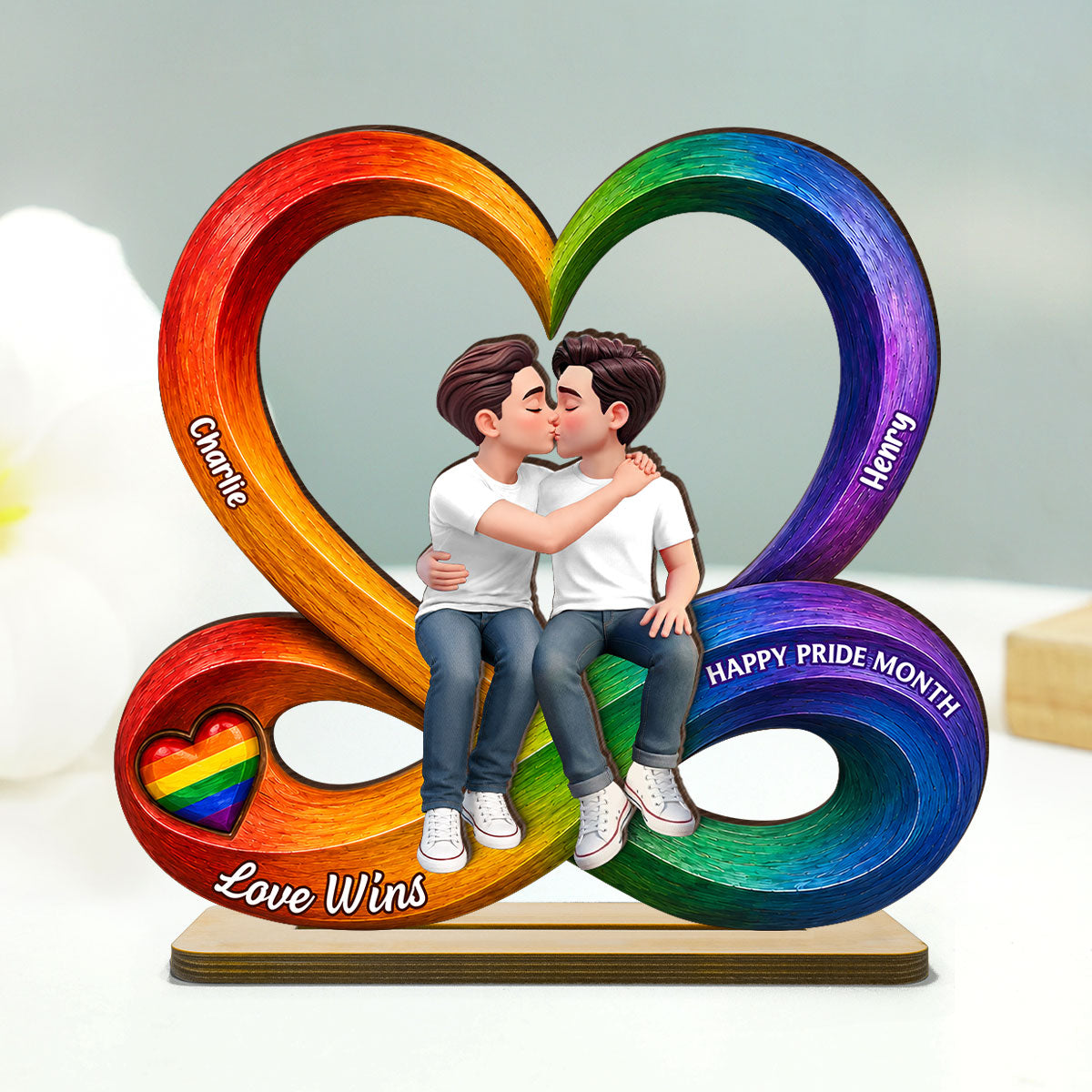 LGBT+ Couple Infinity Love - Personalized 2-Layered Wooden Plaque - Gift For Couple, Happy Pride Month