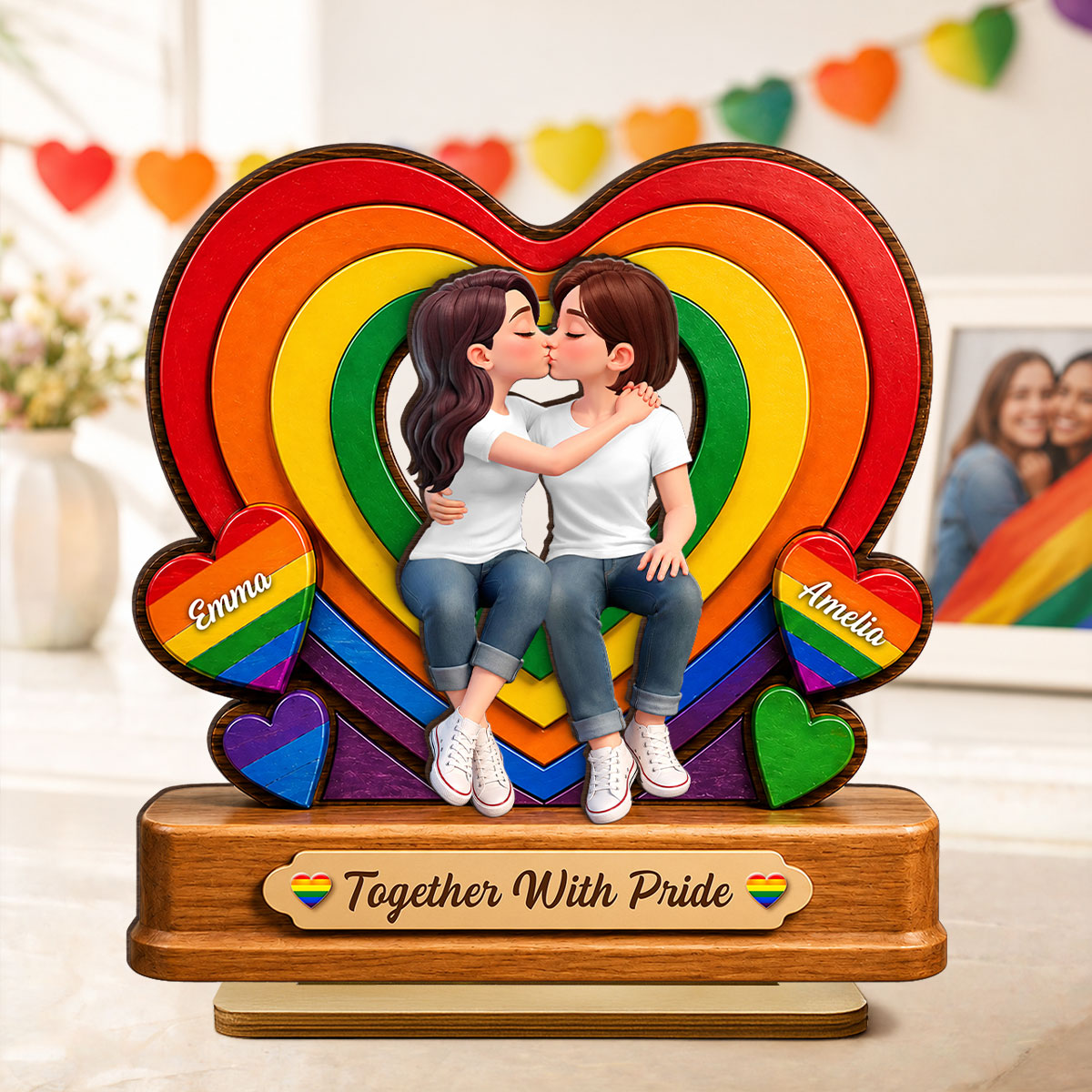 Together With Pride LGBT+ Couple - Personalized 2-Layered Wooden Plaque - Gift For Couple, Happy Pride Month