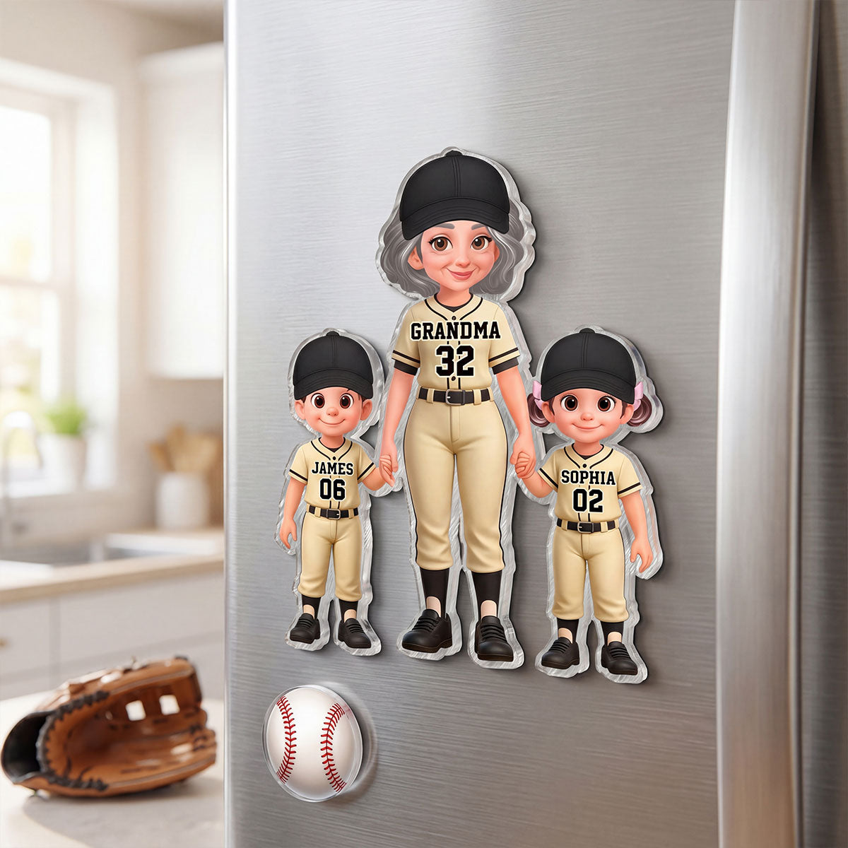Baseball My Favorite Players Call Me Grandma Mom - Personalized Acrylic Fridge Magnet - Mother's Day Gift For Grandma, Mom