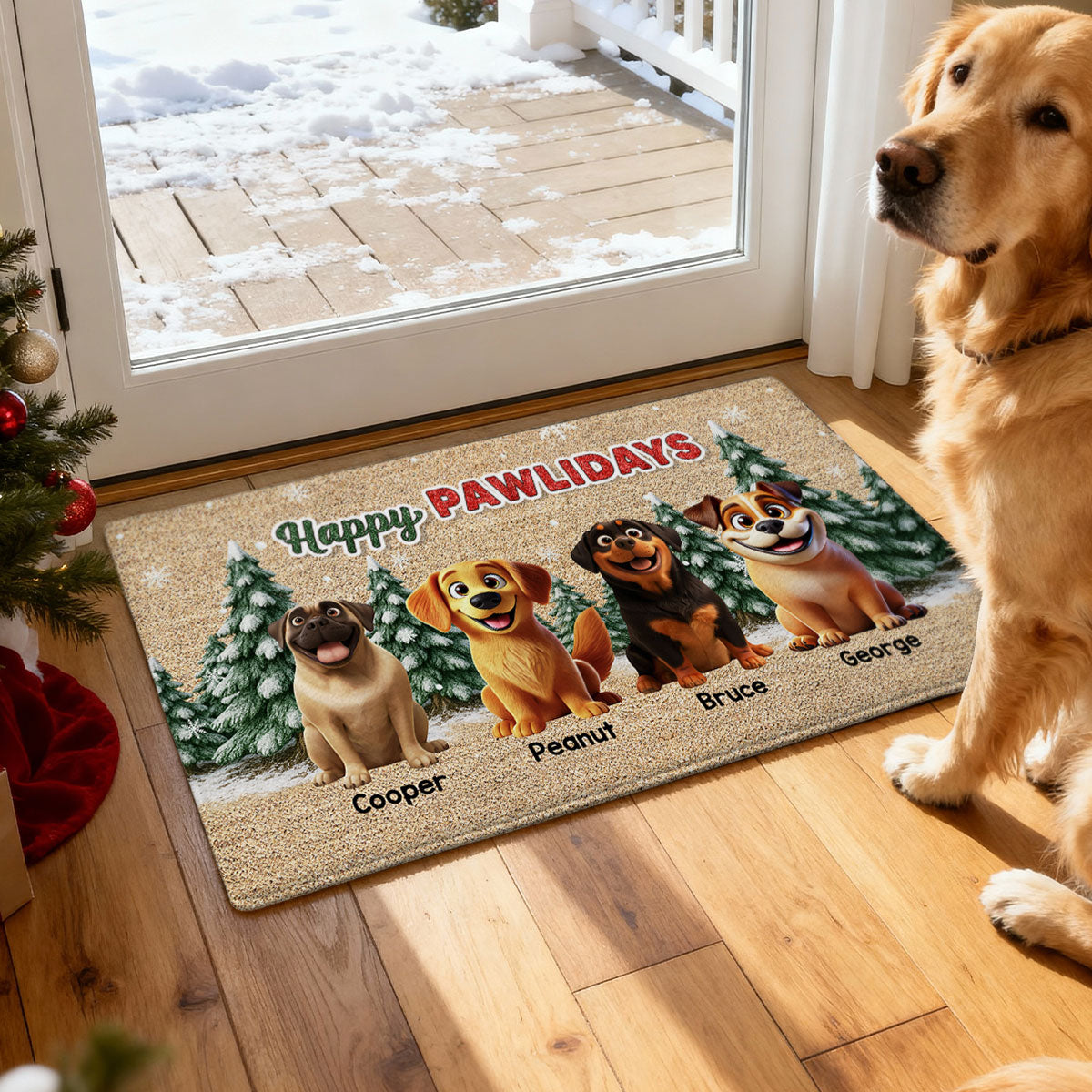 Cats Walking In A Winter Wonderland - Personalized Doormat - Gift For Cat Lovers