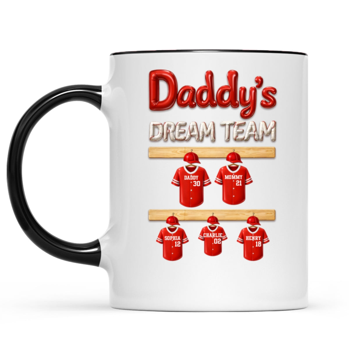 Daddy's Dream Team Baseball Family - Personalized Mug - Gift For Dad, Gift For Family