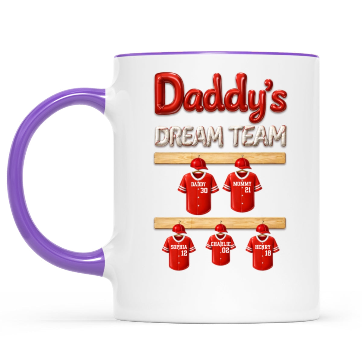 Daddy's Dream Team Baseball Family - Personalized Mug - Gift For Dad, Gift For Family