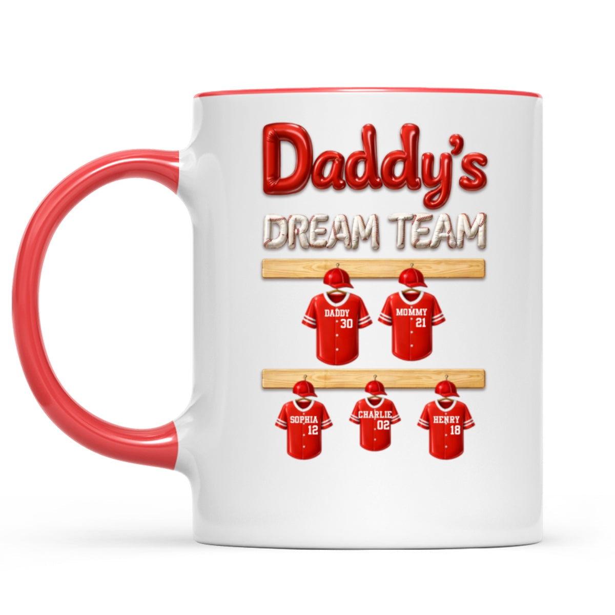 Daddy's Dream Team Baseball Family - Personalized Mug - Gift For Dad, Gift For Family