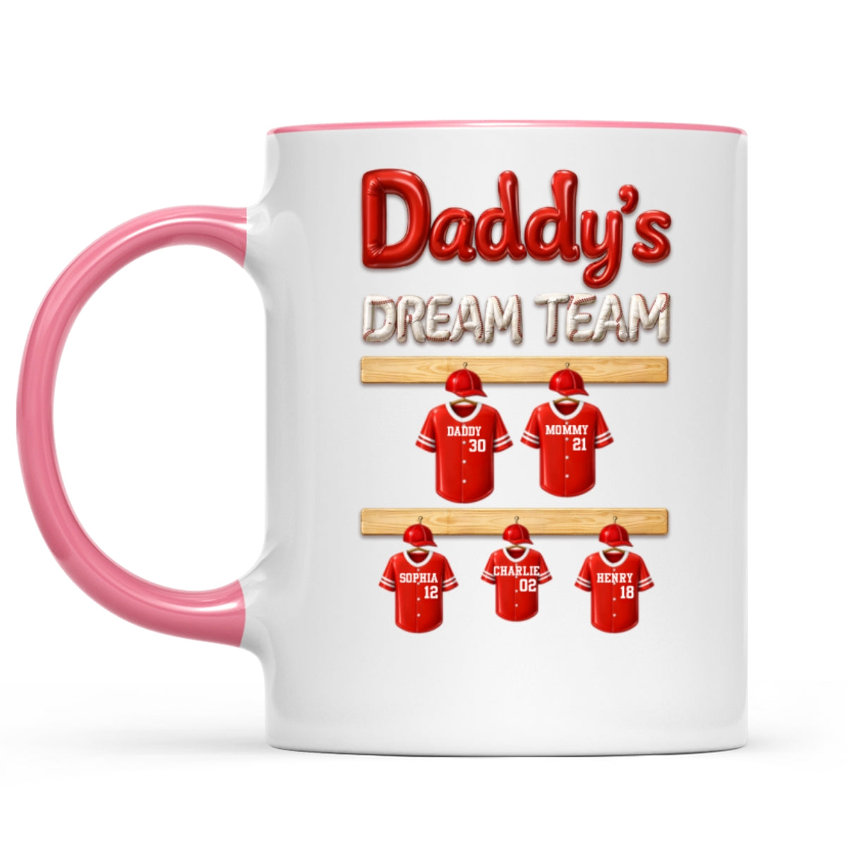 Daddy's Dream Team Baseball Family - Personalized Mug - Gift For Dad, Gift For Family