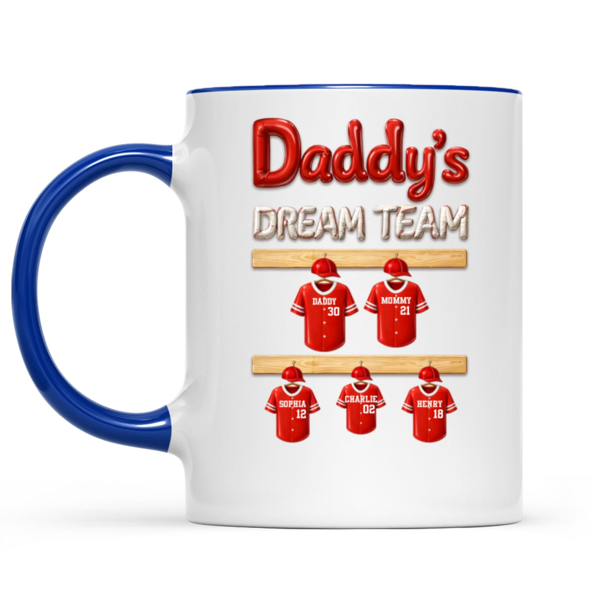 Daddy's Dream Team Baseball Family - Personalized Mug - Gift For Dad, Gift For Family