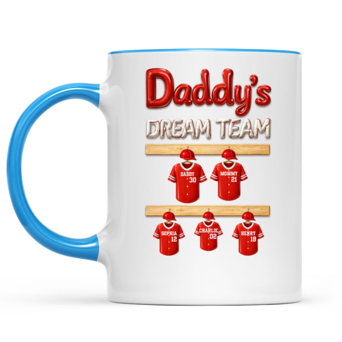 Daddy's Dream Team Baseball Family - Personalized Mug - Gift For Dad, Gift For Family