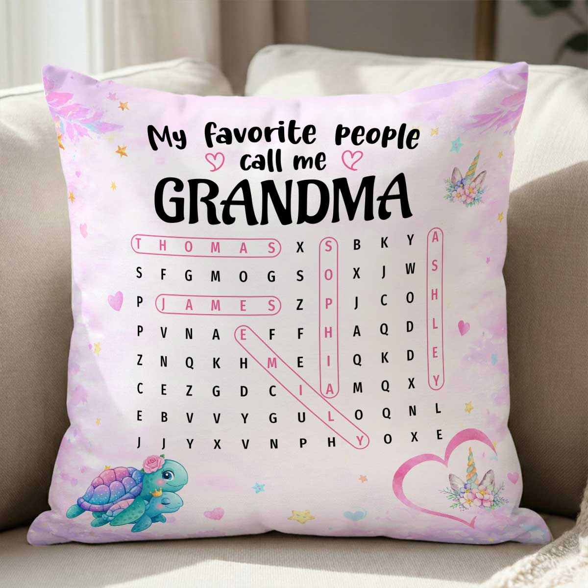 My Favorite People Call Me Grandma Word Search Puzzle - Personalized Pillow - Heartfelt Gift for Grandma