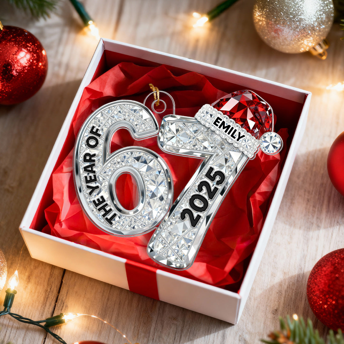 3D Effect Flat 67 Six Seven 2025 Slang Christmas - Personalized Acrylic Ornament - Funny Christmas Gift For Teen, Grandkid, Gen Alpha