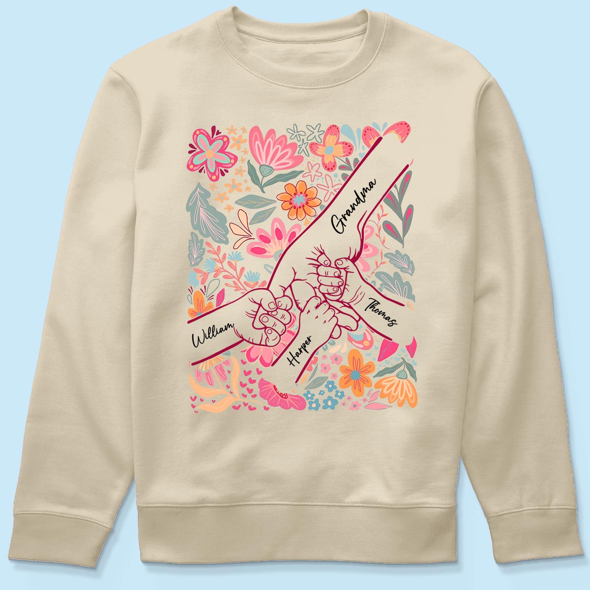 Kids Holding Hand Floral Boho - Personalized Shirt - Mother's Day Gift For Mom Grandma