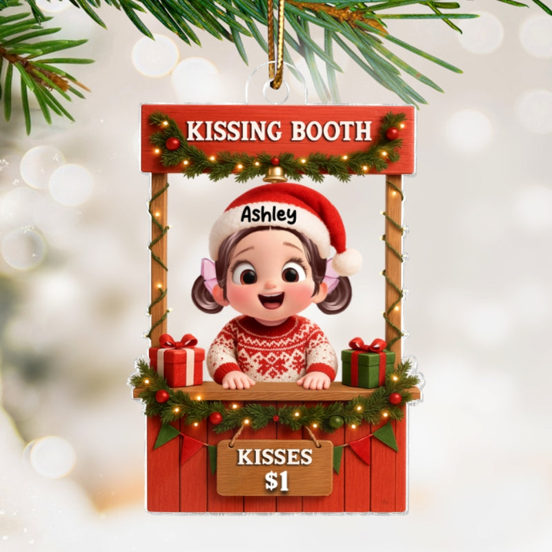 Cute Kid in Kissing Booth - Personalized Acrylic Ornament - Unique Christmas Gift for Kids, Grandkids