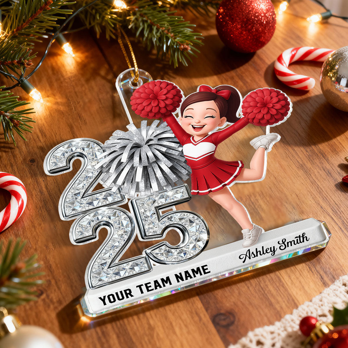 3D Shiny Effect Cheerleader With Year - Personalized Acrylic Ornament - Christmas Gift For Daughter, Granddaughter