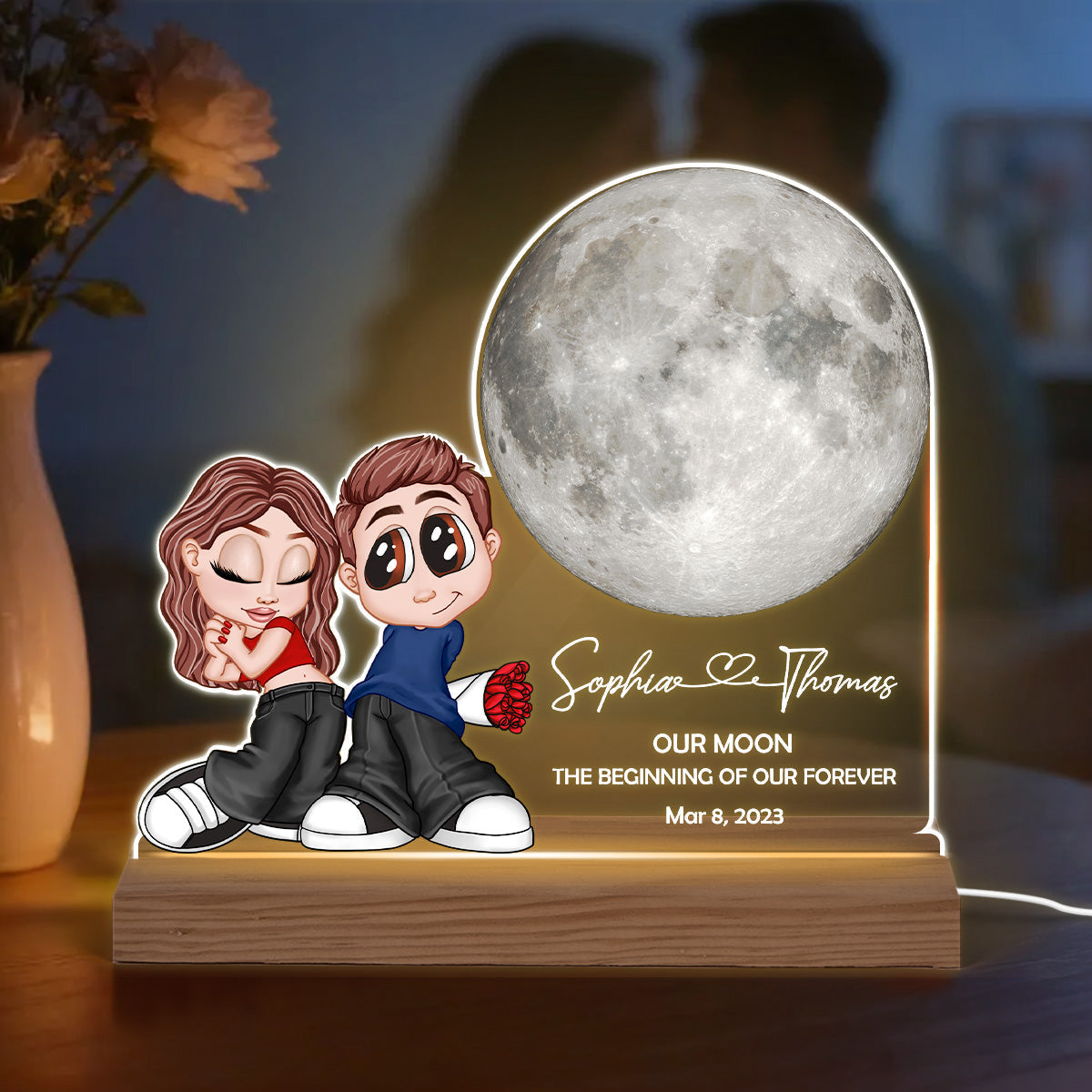 Y2K Couple Our Moon Custom Moon Phase - Personalized Acrylic Plaque LED Night Light
