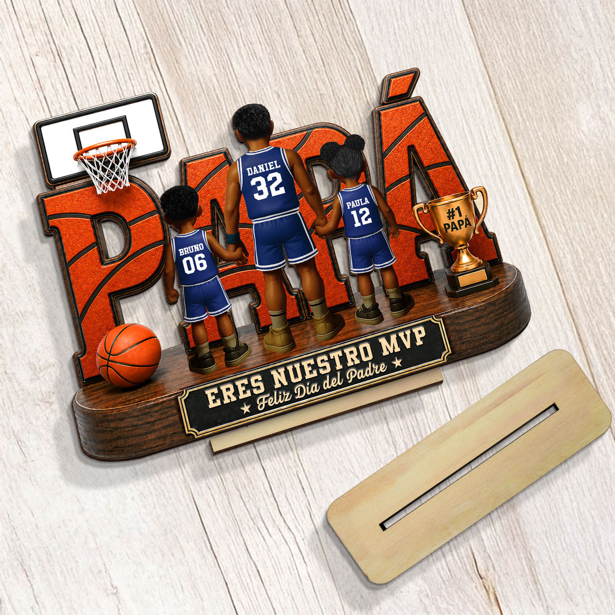 Leyenda Papá Basquetbolista, Tú Eres Nuestro MVP - Placa de Madera Personalizada de 2 Capas - Regalo del Día del Padre para Papá