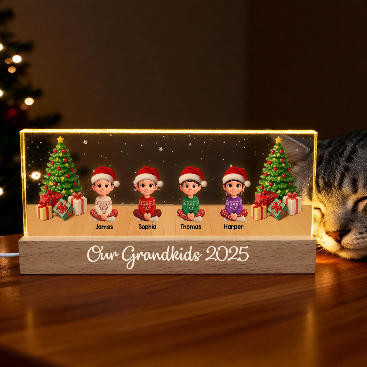 Our Grandkids Festive Christmas - Personalized Acrylic Block Plaque LED Night Light - Gift For Grandparents