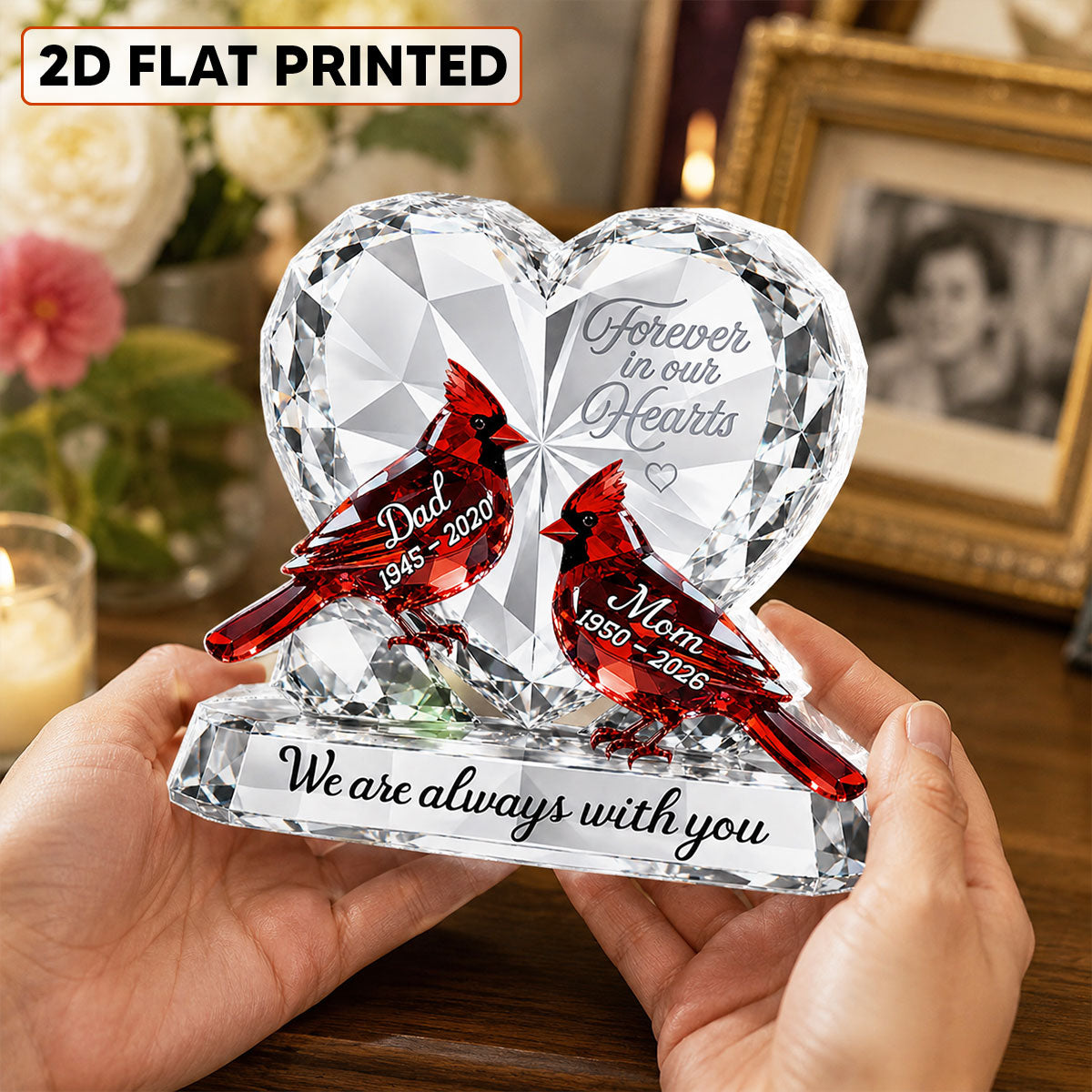 Always With You Cardinals Memorial 2D Flat Printed - Personalized Acrylic Block Plaque - Memorial Gift, Sympathy Gift