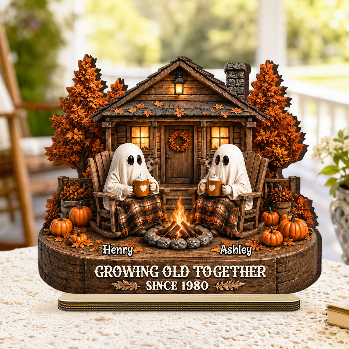 Cute Boo Couple Fall Season Halloween - Personalized 2-Layered Wooden Plaque - Gift For Couple, Him, Her