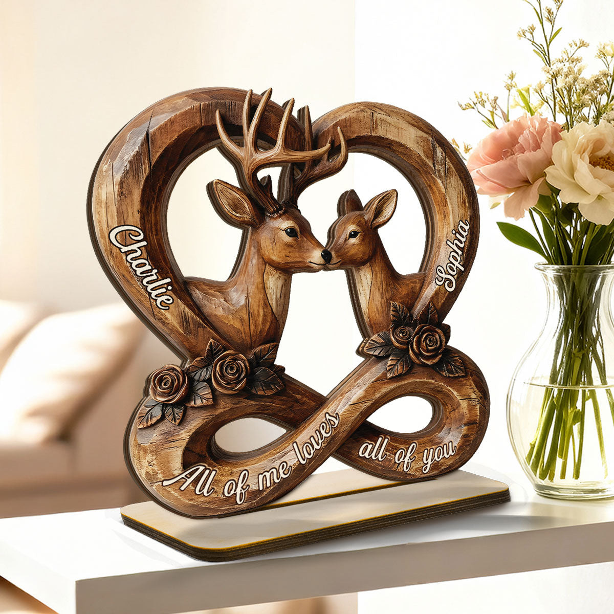 Deer Couple Eternal Love 2D Flat Printed - Personalized 2-Layer Wooden Plaque - Gift For Him, Gift For Her