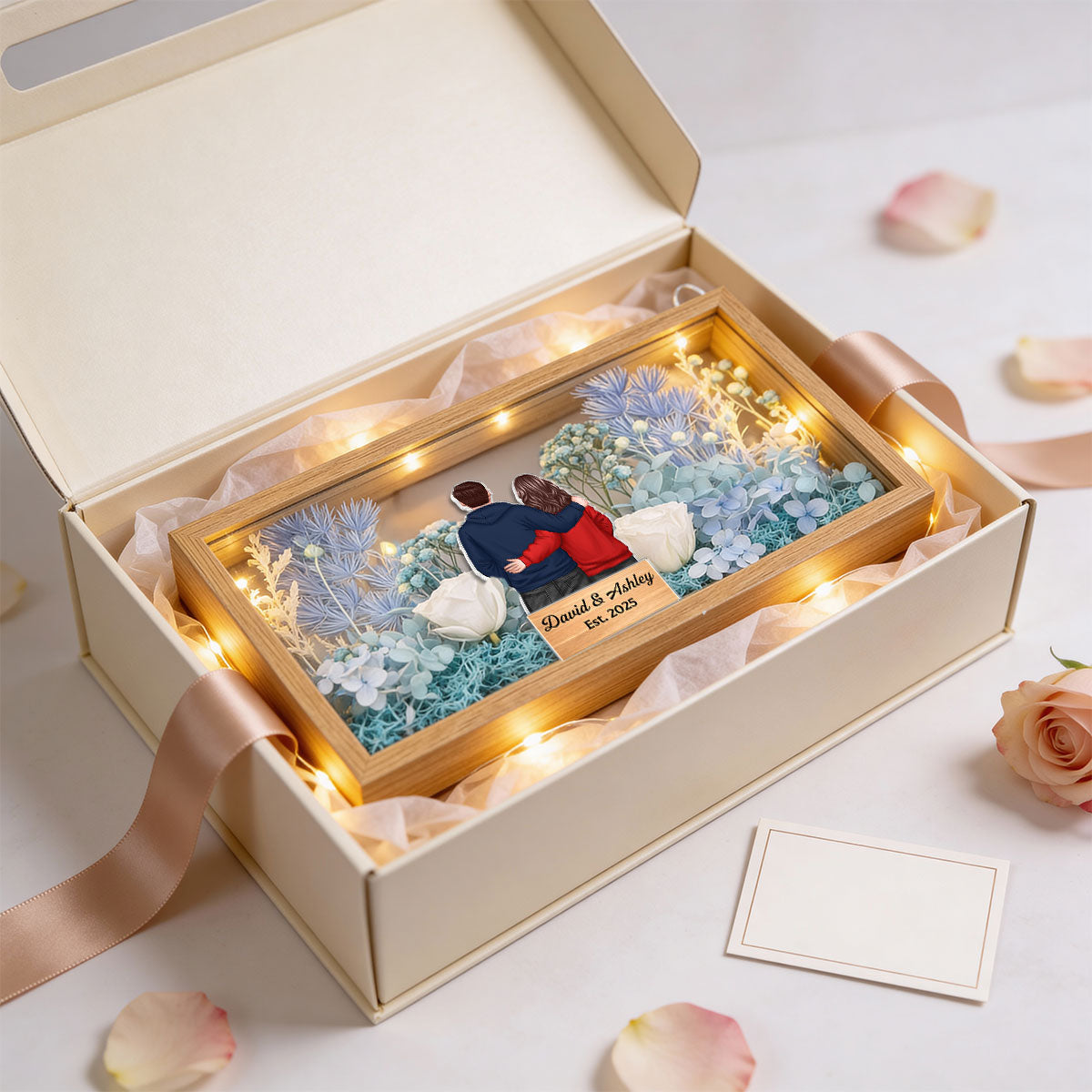 Eternal Love Back View Couple - Personalized DIY Flower Shadow Box LED Night Light - Gift For Couple, For Him, For Her