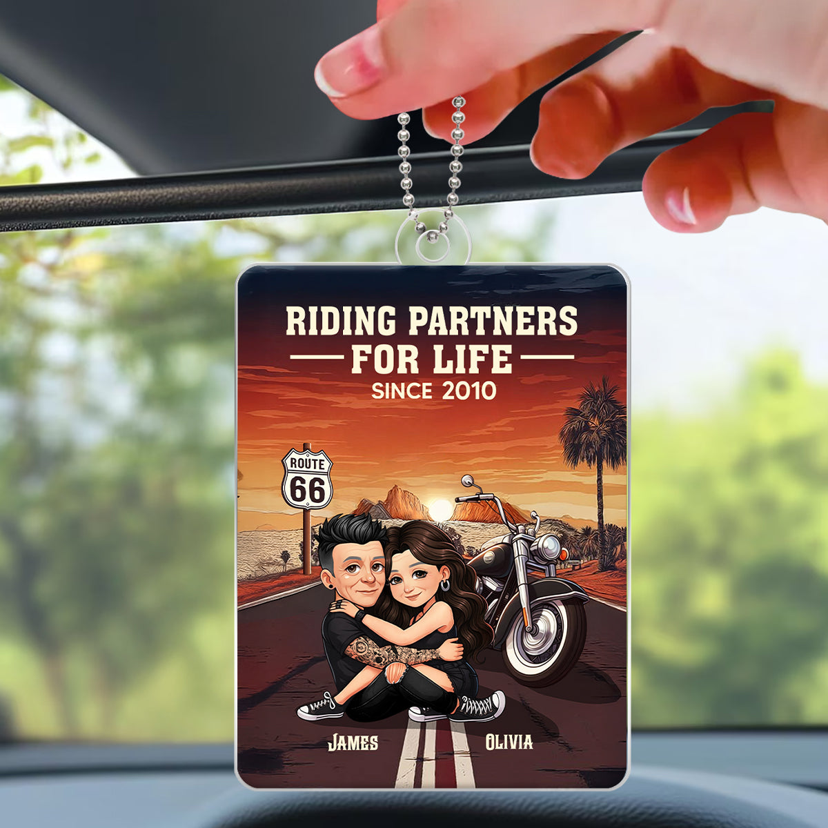 Bikers Couple Riding Partners for Life - Personalized Acrylic Car Hanger - Gift for Him, Gift for Her