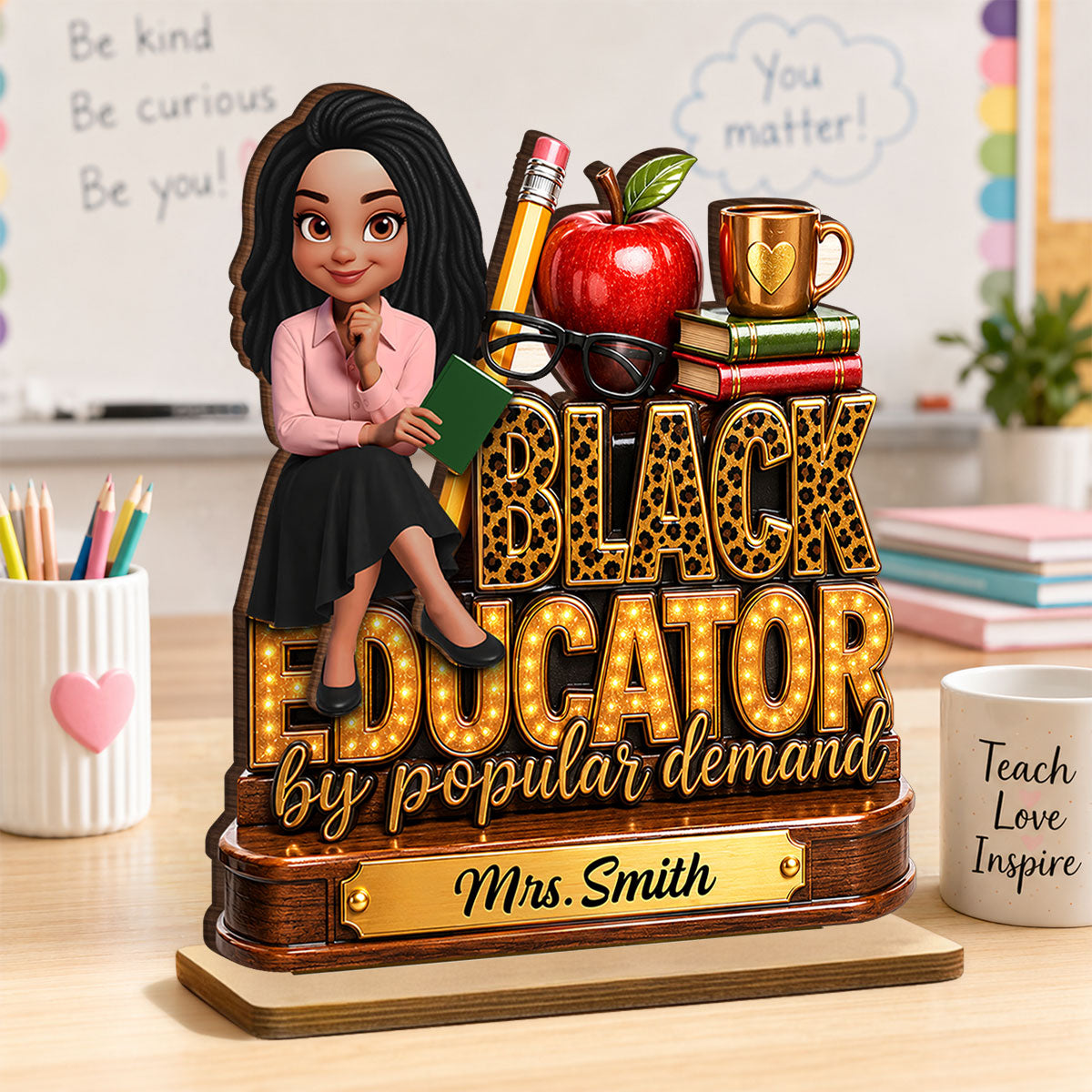 Black Educator by Popular Demand - Personalized 2-Layered Wooden Plaque - Back to School Decor for Teacher