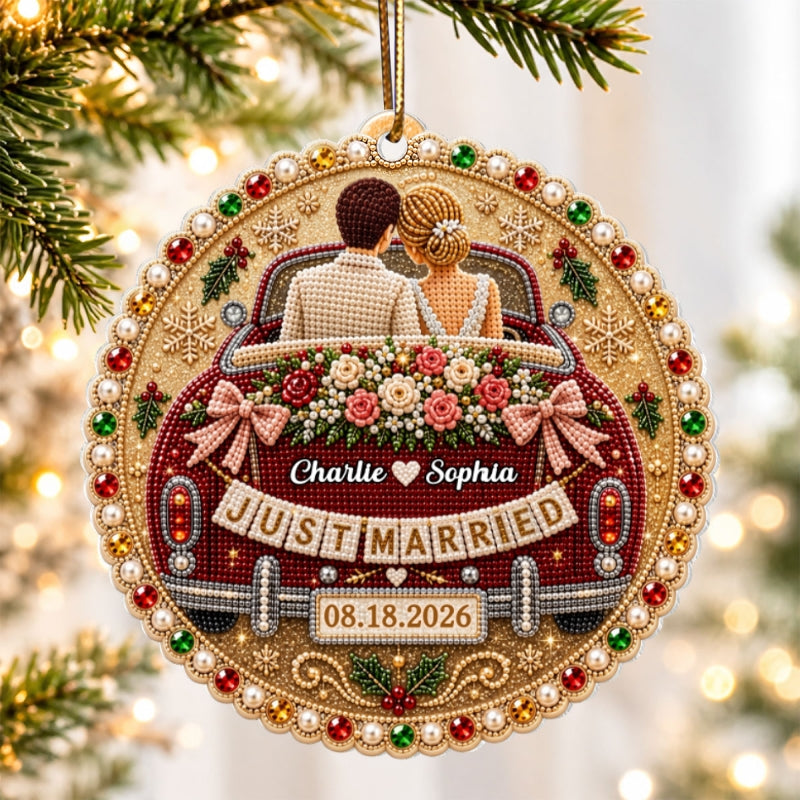 Just Married Wedding Car - Personalized Acrylic Ornament - Christmas Gift For Couple
