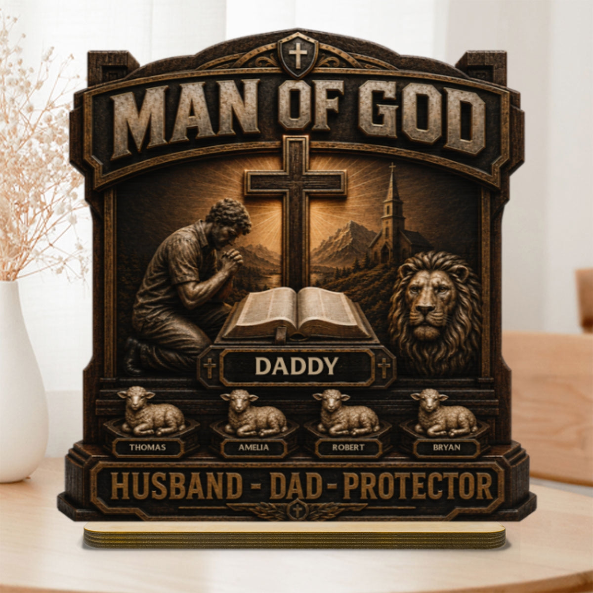 Man Of God - Personalized 2-Layered Wooden Plaque -  Gift For Dad, Husband, Grandpa, Christian Dad