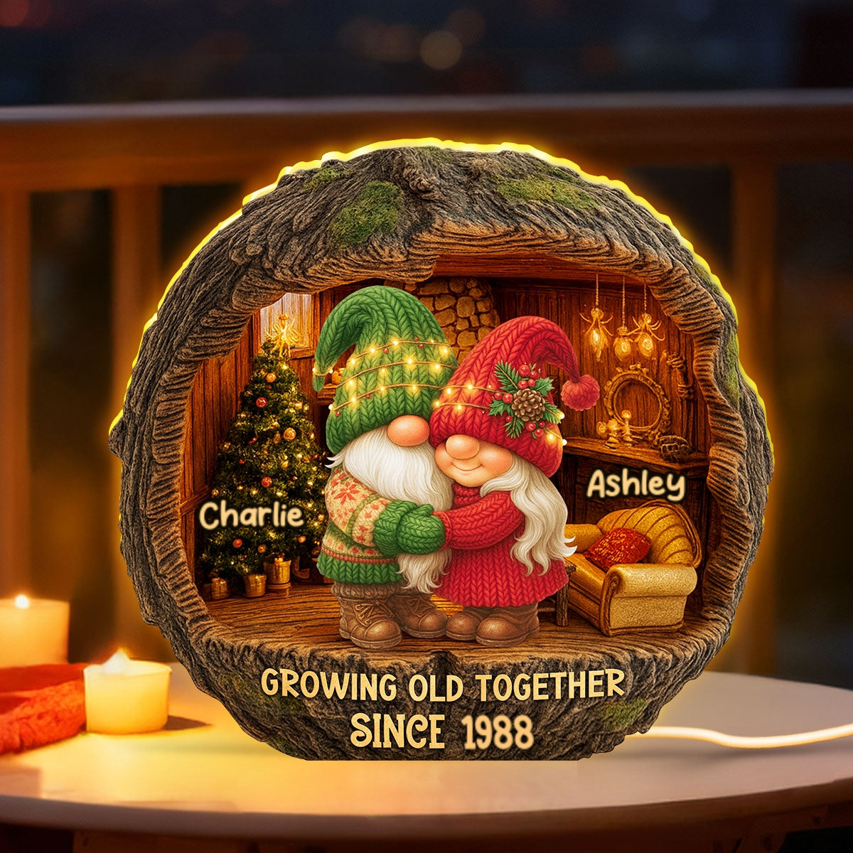 Gnome Couple Cozy Vibe - Personalized Light Box - Gift for Couple, for Her, for Him