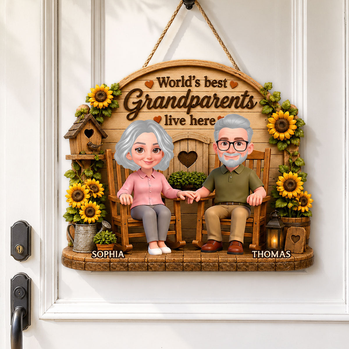 World's Best Grandparents Live Here - Personalized Wood Sign - Gift For Grandparents, Summer Decoration