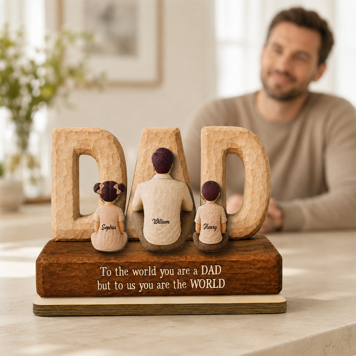 DAD Family Sitting Back View 2D Flat - Personalized Wooden Plaque