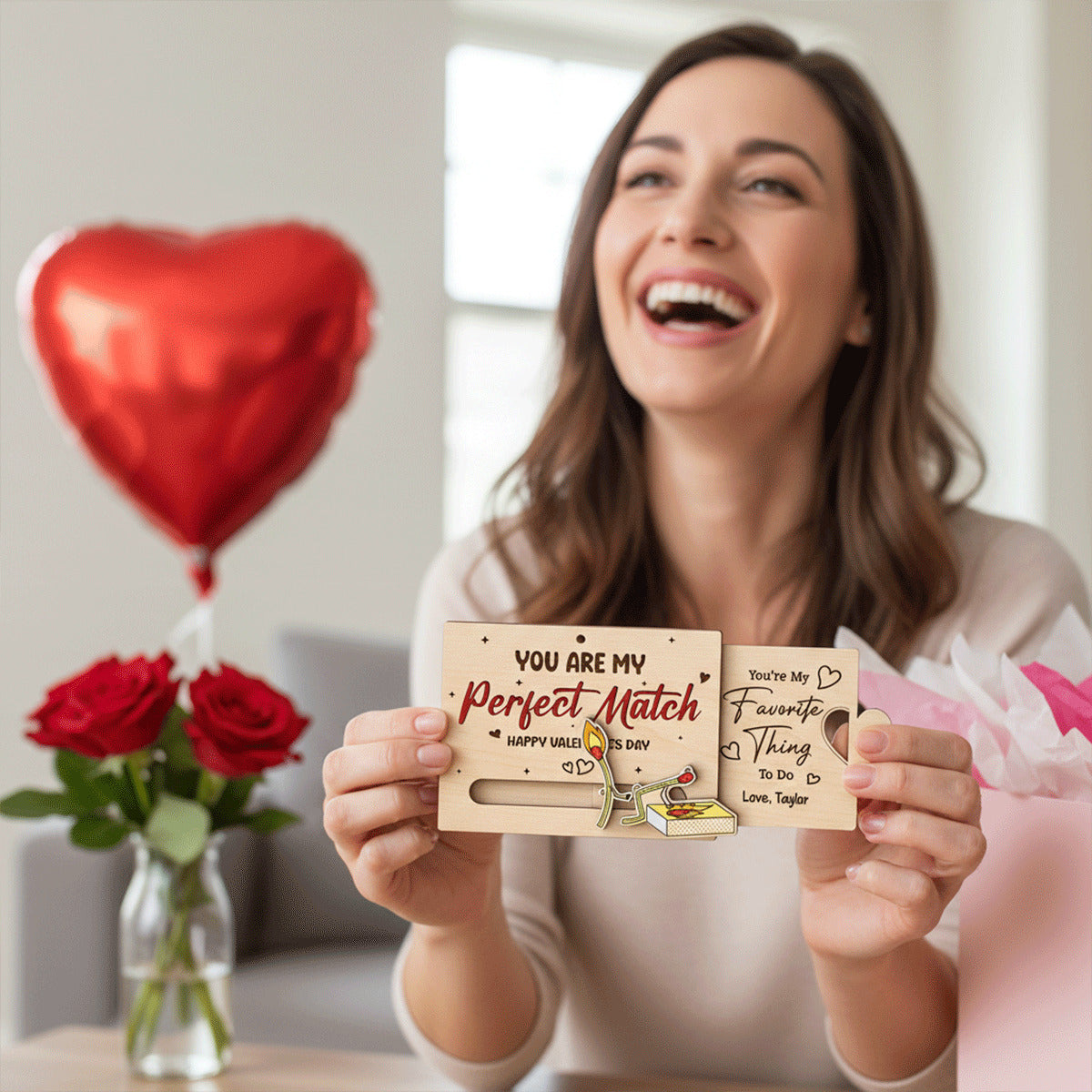You're My Perfect Match Funny Inappropriate Couple - Personalized Wooden Slider Ornament - Valentine's Day Gift For Him, For Her