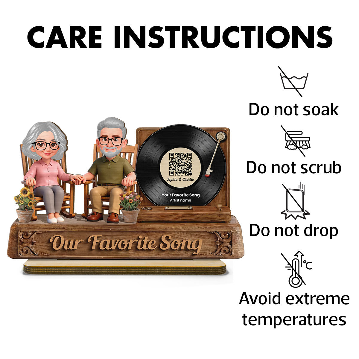 3D Effect Old Couple Sitting On Rocking Chair Favorite Song - Personalized 2-Layered Wooden Plaque