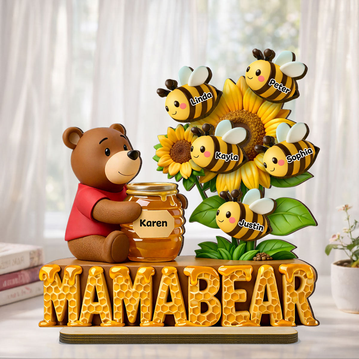 Mama Bear And Little Bees - Personalized 2-Layered Wooden Plaque - Heartfelt Gift For Mom, Grandma