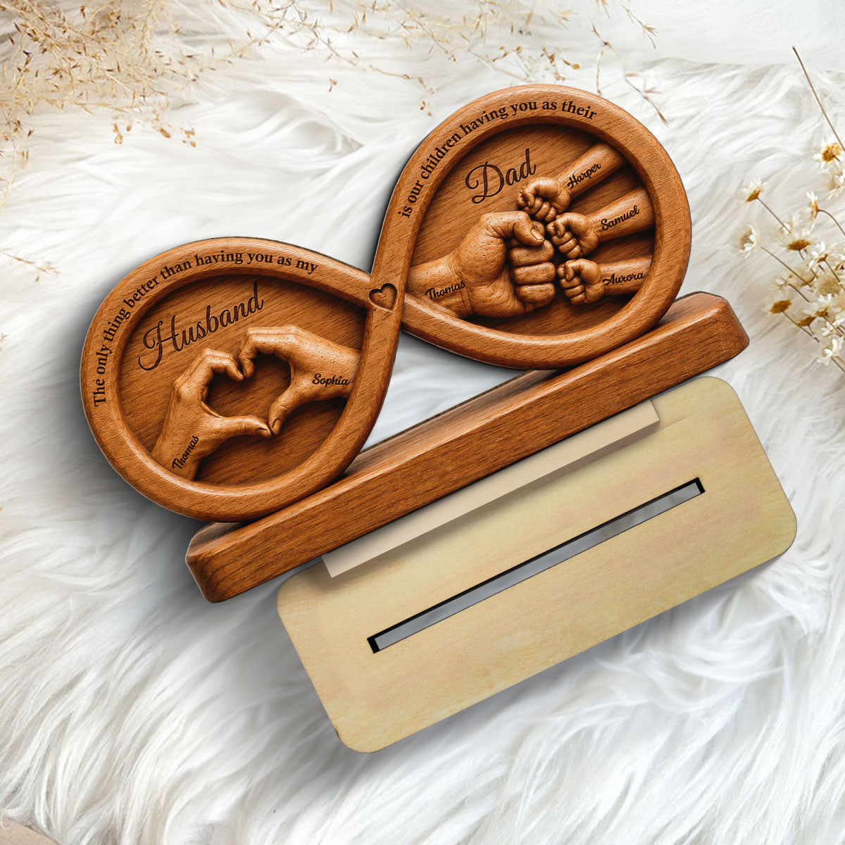 Infinity Love Husband And Dad Fist Bump 2D Flat - Personalized 2-Layered Wooden Plaque -  Gift For Dad, Husband