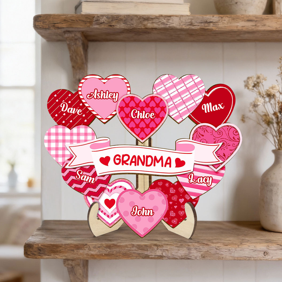 Grandma's Sweethearts Coquette Valentine's Day - Personalized 2-Layer Wooden Plaque - Home Decor Gift For Grandma
