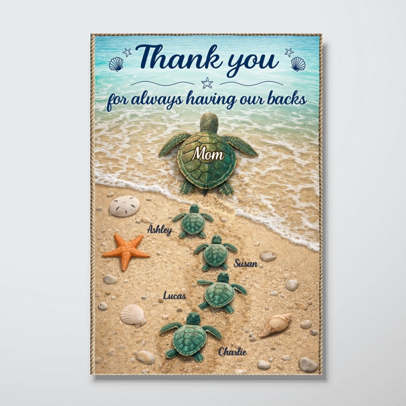 Mommy Turtle Thanks for Always Having Our Backs - Personalized Poster - Mother's Day Gift for Mom, Wife