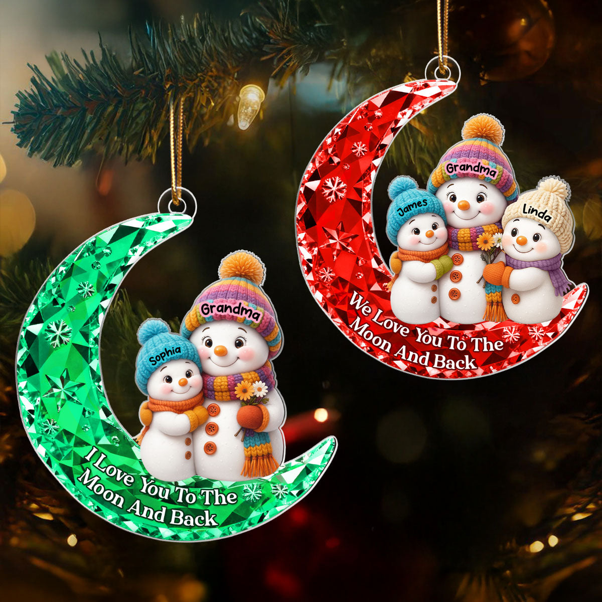 Love my Grandkid to the Moon and Back 3D Crystal Effect  - Personalized Acrylic Ornament - Christmas Gift for Grandma, Grandkids