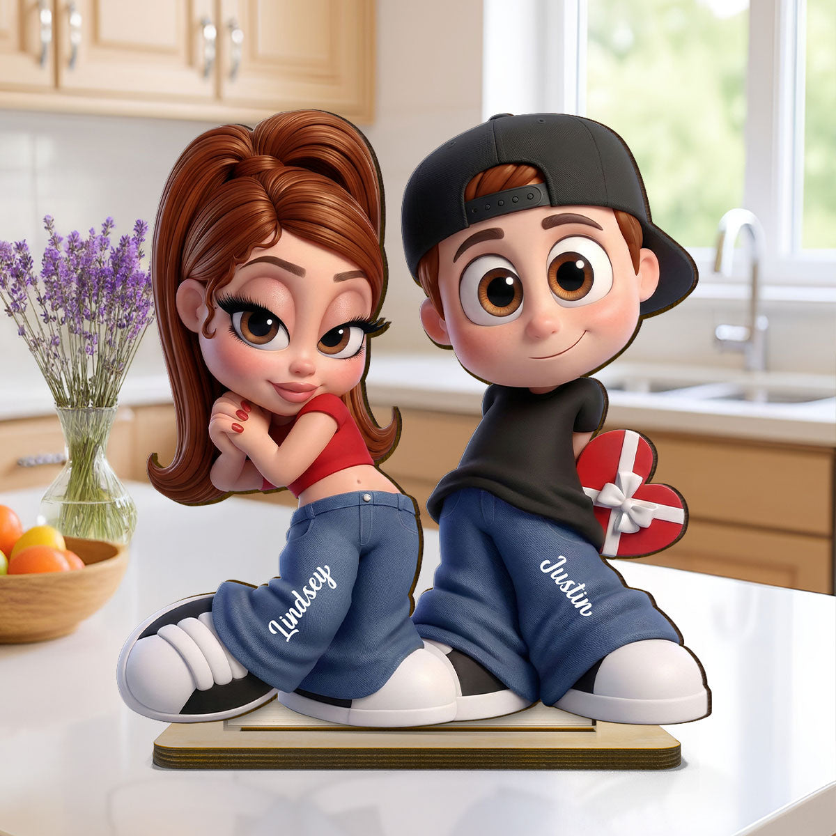 Y2K Couple 3D Cartoon Effect - Personalized Wooden Plaque - Sentimental Valentine's Day Gift for him, for her