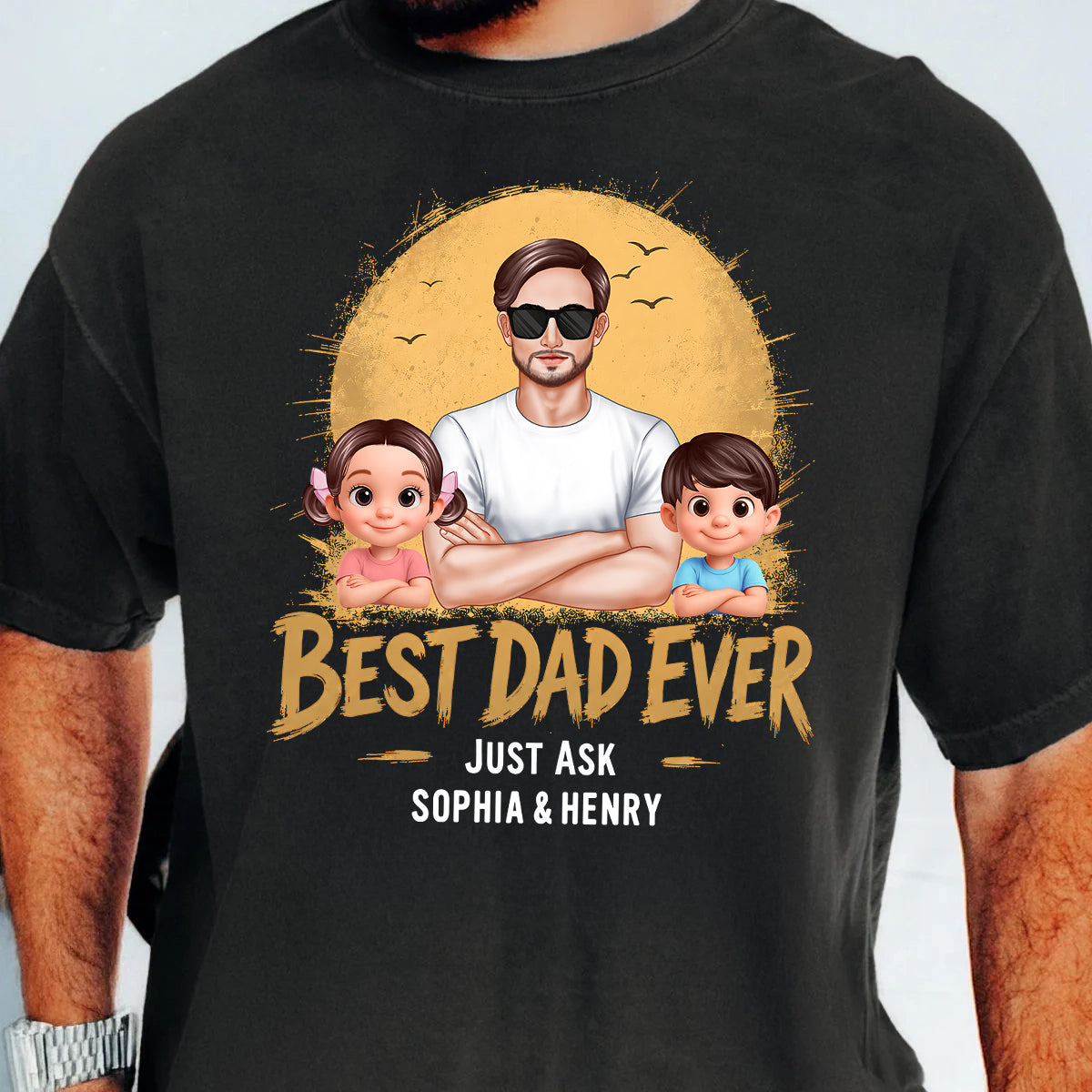 Best Dad Ever Dad And Kids Retro Vintage Style - Personalized Shirt - Father's Day Gift for Dad, Husband