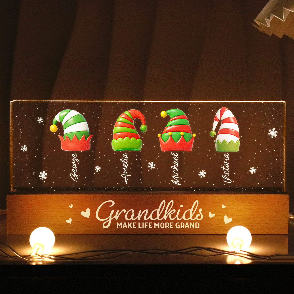 Grandkids Make Life More Grand - Personalized LED Night Light - Heartwarming Christmas Gift For Grandma, Grandkids, Family