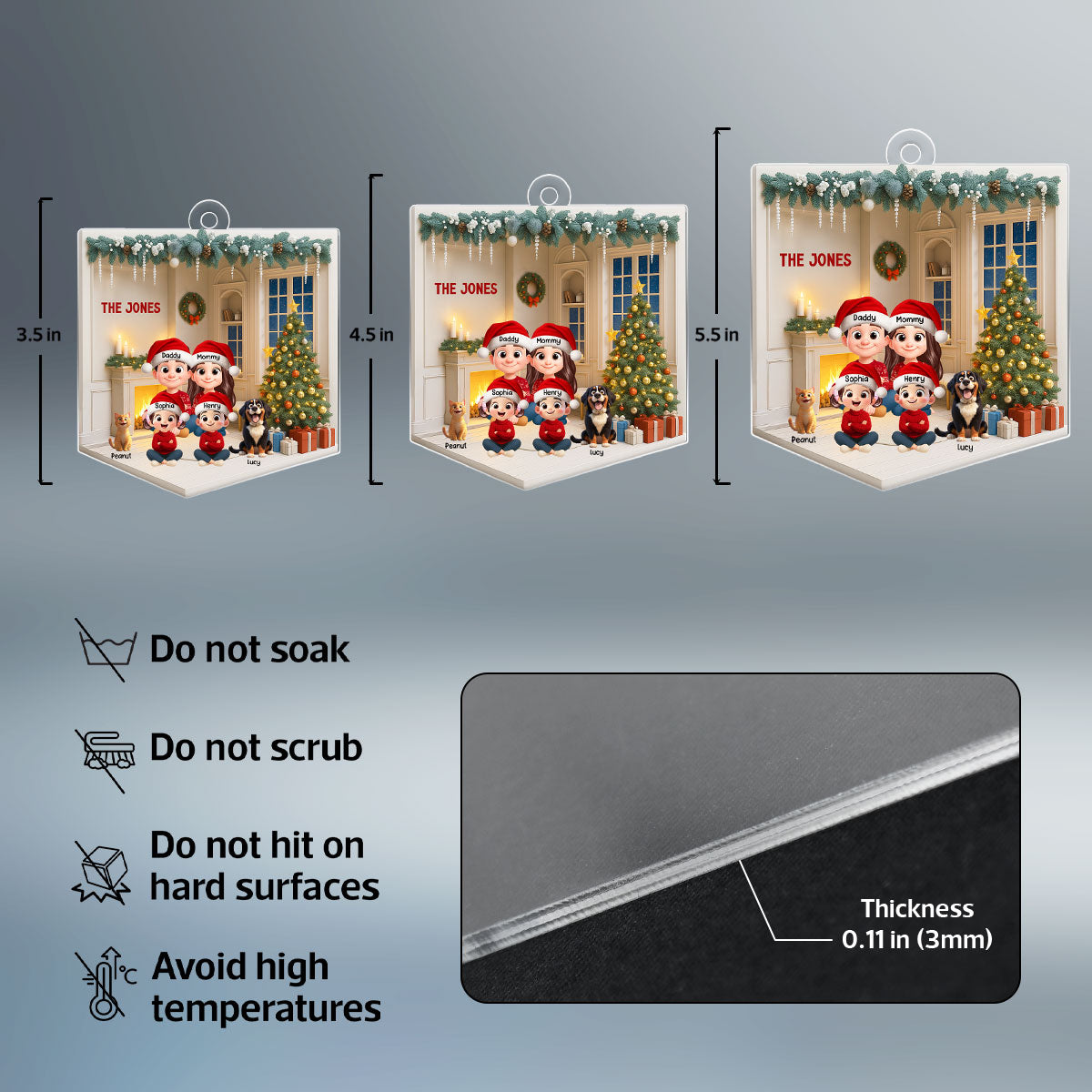 3D House Interior Family Sitting - Personalized Acrylic Ornament - Christmas Gift for Family