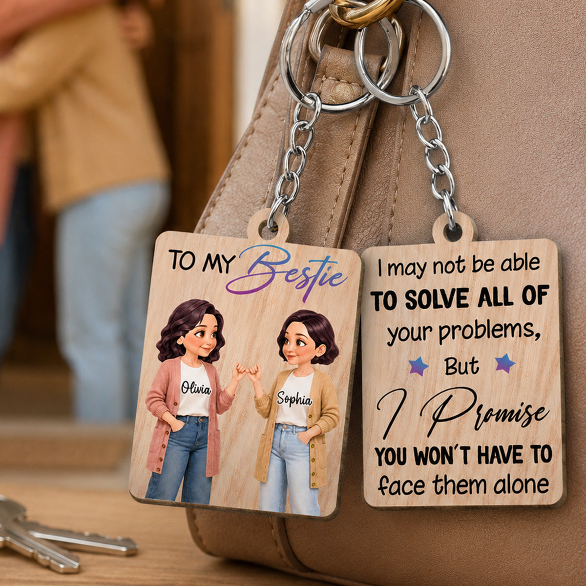 To My Bestie Pinky Promise Besties - Personalized Wooden Keychain - Friendship Gift, Birthday Gift For Best Friends