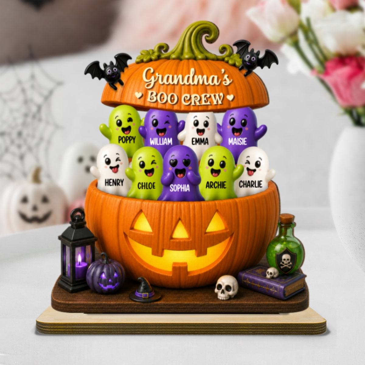 Funny Grandma Boo Crew 2D Flat - Personalized Wooden Plaque - Halloween Decoration