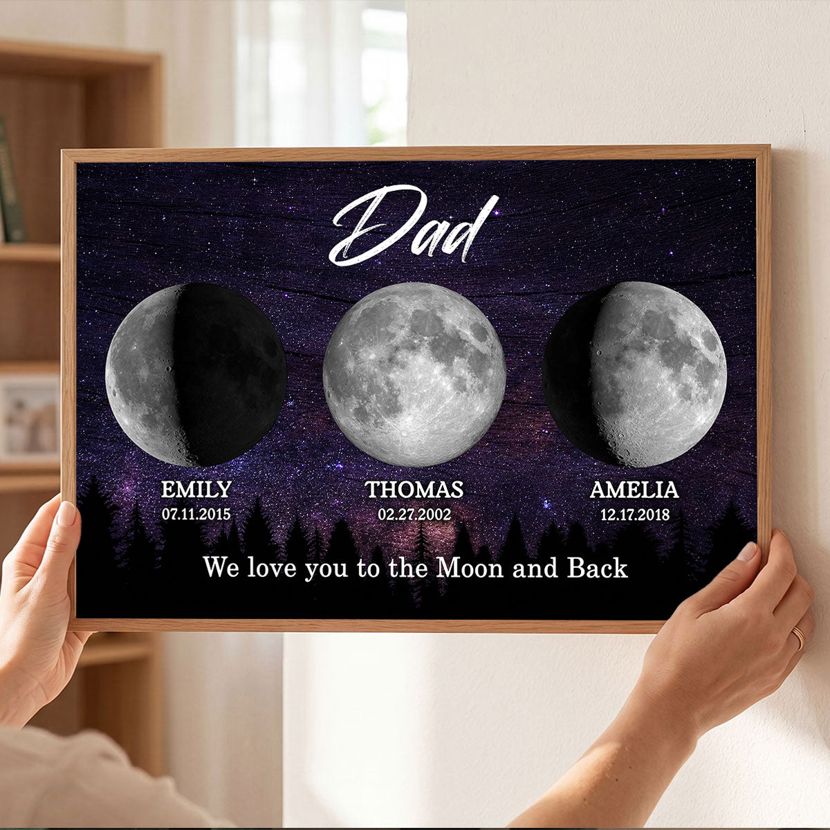 Dad We Love You to the Moon and Back, Custom Moon Phase by Date - Personalized Poster - Father's Day Gift for Dad, Husband