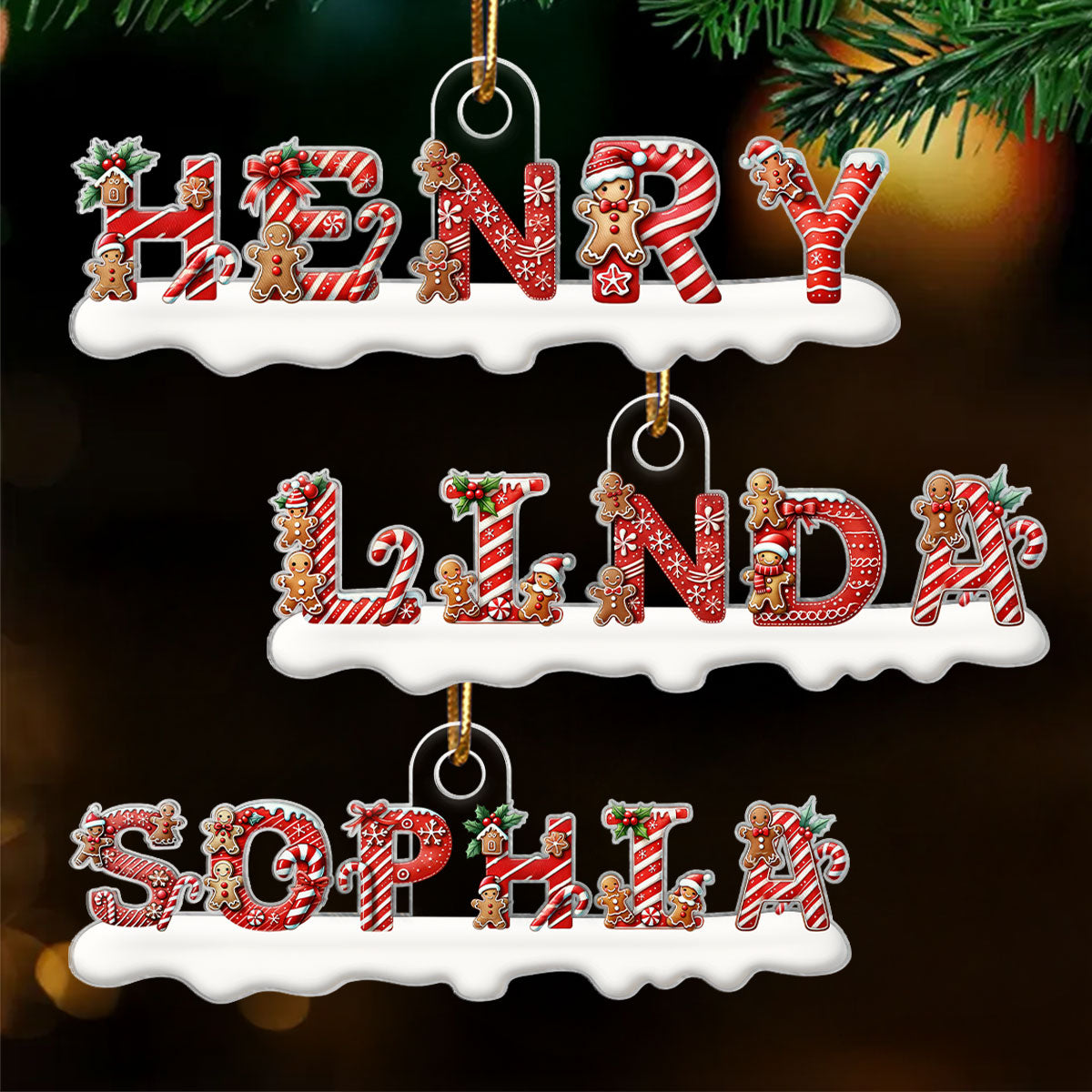 Candy Cane Alphabet - Personalized Acrylic Ornament - Christmas Tree Decor