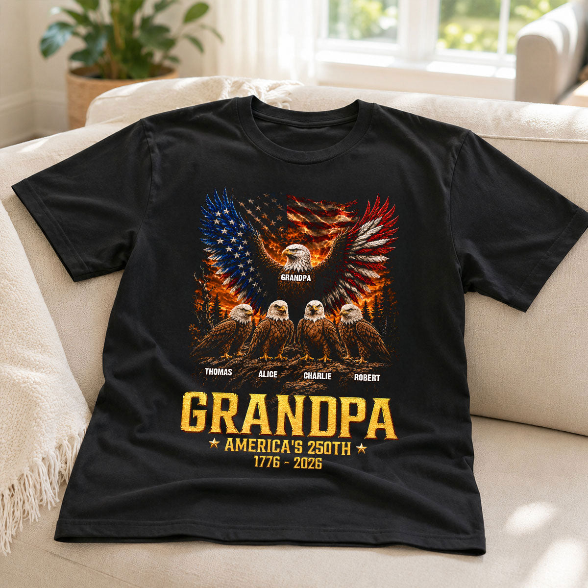Eagle Grandpa America USA 250th Anniversary - Personalized Shirt - Father's Day Gift For Grandpa, Dad