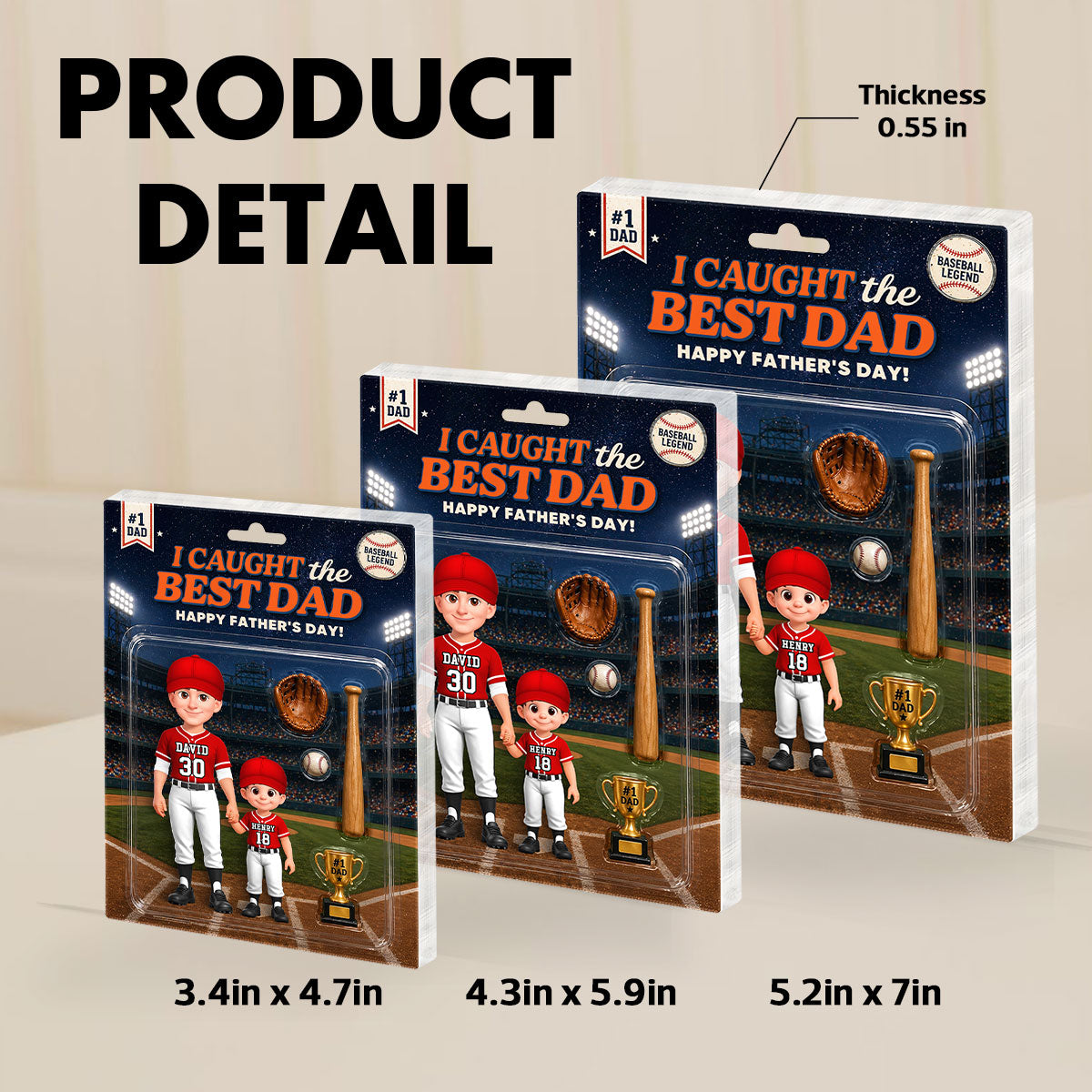Retro Friday Night Light Baseball We Caught The Best Dad - Personalized Acrylic Block Plaque -  Gift For Baseball Dad