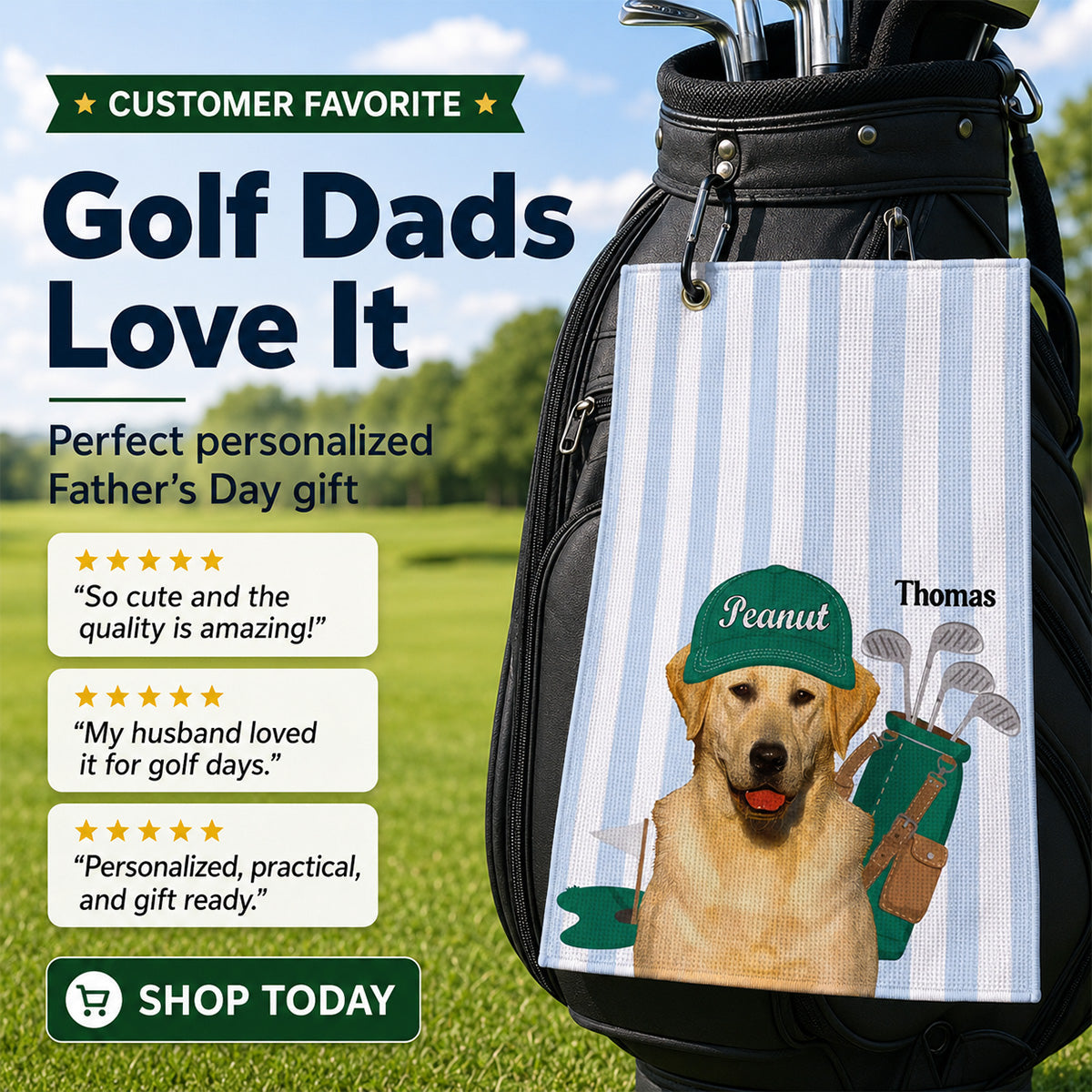 Dog Lover Golf Caddy Custom Pet Photo - Personalized Golf Towel - Father's Day Gift For Dog Lover