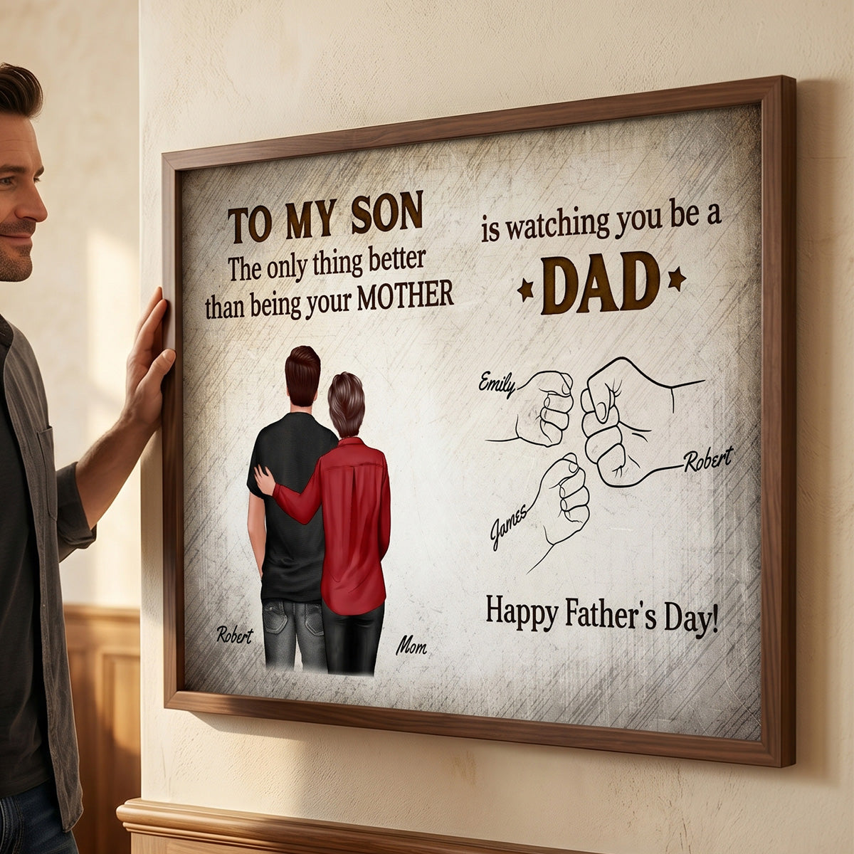 Retro Vintage From Mom Dad To Son Watching You Be A Dad Fist Bump - Personalized Poster - Father's Day Gift For Son