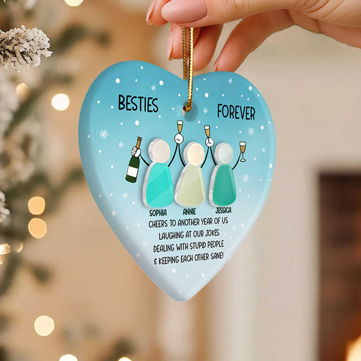 3D Sea Glass Effect Here's Another Year Of Us - Personalized Ceramic Ornament With Acrylic Pieces - Gift For Besties